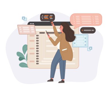 Web geliştirme kodu üzerinde çalışan programcı. VR 'daki mühendis programları bilgisayarda. Vektör illüstrasyonu profesyonel yazılım geliştiricileri kavramı