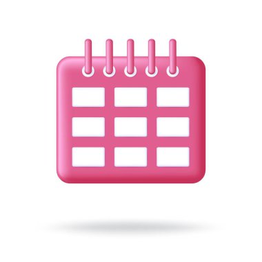 Calendar 3d vector icon. Time management diary sign. Planning agenda concept. To do cartoon reminder design