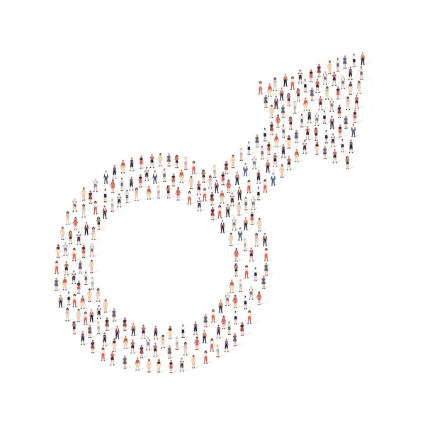 一大群人不同的轮廓聚集在一起 呈性别标志状 孤立在白色背景中 矢量说明 — 图库矢量图片