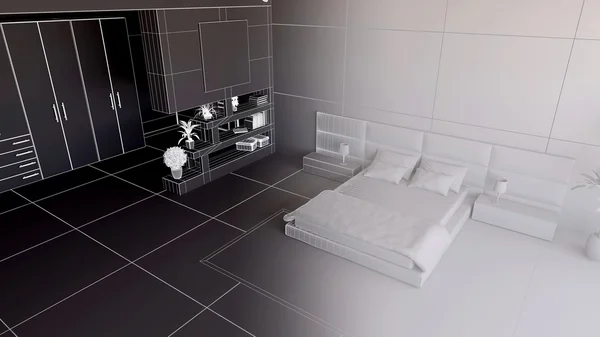 3D renderização de um quarto em wireframe — Fotografia de Stock