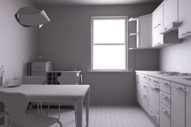 3D render bazı aletleri ile mutfak