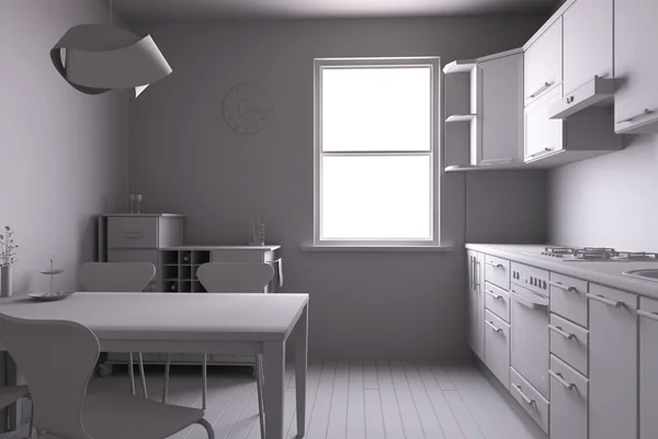 Representación 3D de una cocina con algunos equipos — Foto de Stock