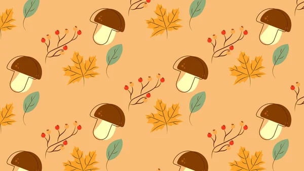 autumn pattern, mushrooms, rose hub and leaf maple wallpaper for fabric and background