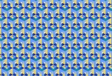 ornament, small pattern of geometric shapes, blue and yellow color, texture
