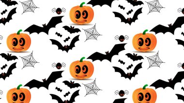 orange pumpkin, microbat, bats and spider halloween, celebration, holiday of autumn