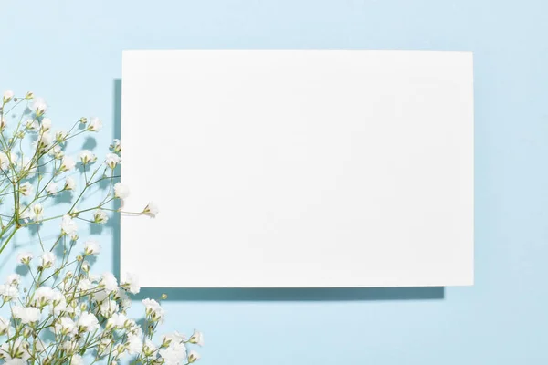 Papier propre repose sur les fleurs de la gypsophila. Photo De Stock