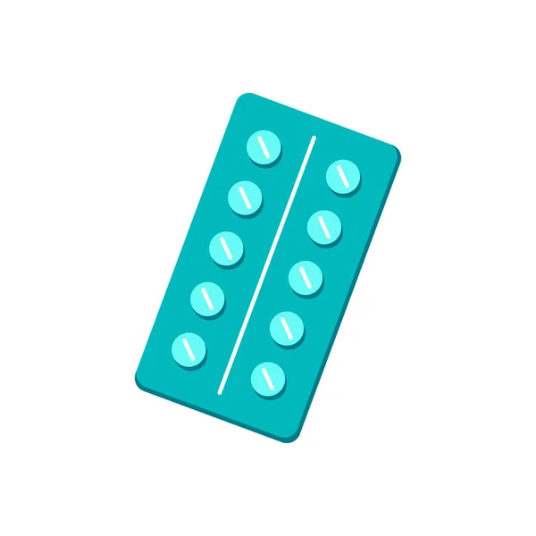 Plastblisterförpackning Med Piller Läkemedel Isolerade Vitt Färgad Platt Vektor Illustration — Stock vektor