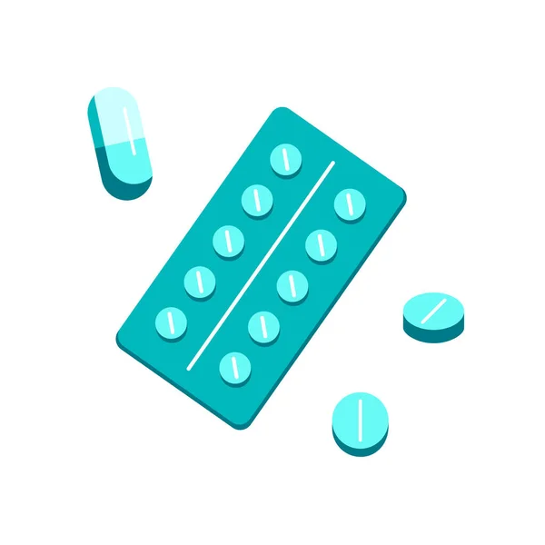 Set Different Pills Drugs Isolated White Flat Vector Illustration Cartoon — Stock Vector