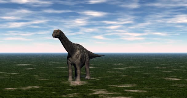 Enorma Brontosaurus Stampar Genom Den Ursprungliga Stäppen — Stockvideo