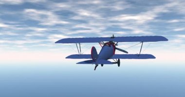 Pervaneli eski çift kanatlı uçak havada süzülüyor