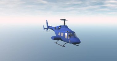 Mavi helikopter gökyüzünde yörüngesini değiştiriyor.