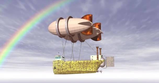 Futuristisch Luchtschip Onder Regenboog — Stockvideo