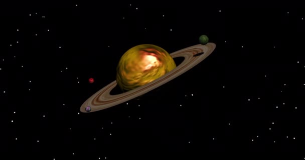 Ring Planeet Saturnus Met Manen Sterren Achtergrond — Stockvideo