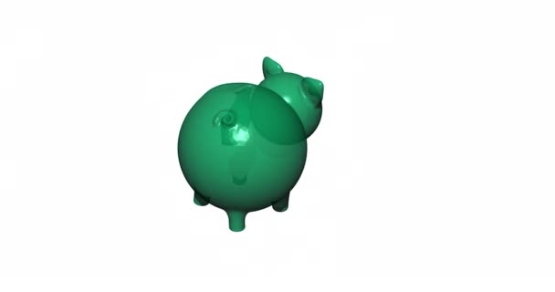 Banco Piggy Verde Com Uma Ranhura Parte Trás — Vídeo de Stock