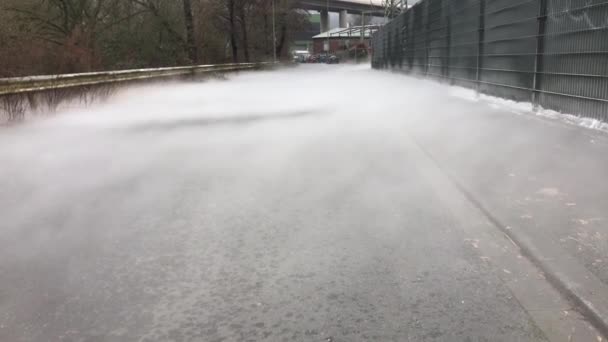 Herbstlicher Bodennebel Wabert Über Die Straße — Stockvideo