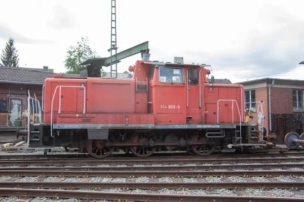 Locomotiva Velha Pesada Com Rodas Estrada Ferro — Fotografia de Stock