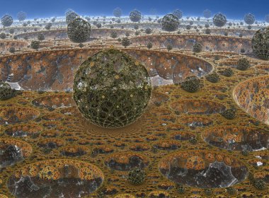 Yabancı bir gezegenin yüzeyi, yabancı bir güneşin altında.