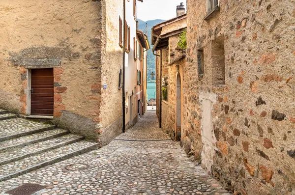 Narrow Cobblestone Streets Picturesque Village Morcote Lake Lugano Ticino Switzerland — Stock Photo, Image