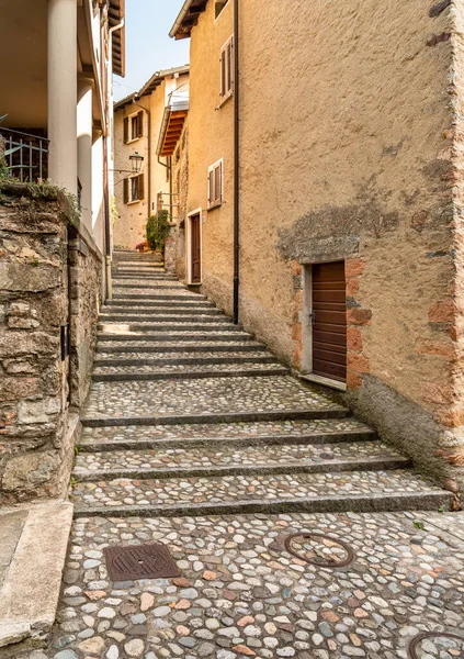 Narrow Cobblestone Streets Picturesque Village Morcote Lake Lugano Ticino Switzerland — Stock Photo, Image