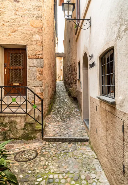 Rues Pavées Étroites Dans Village Pittoresque Morcote Sur Lac Lugano — Photo