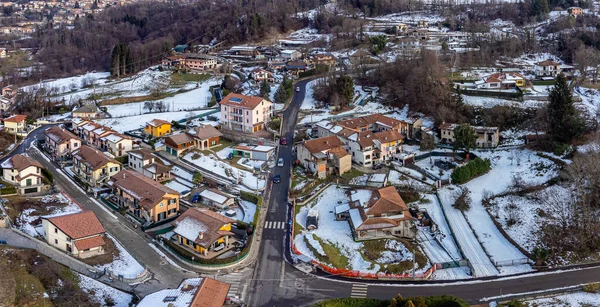 Aerial View Small Italian Village Ferrera Varese Winter Time Situated — 图库照片