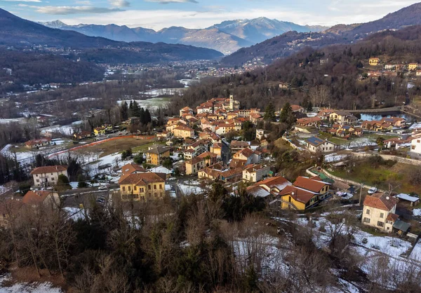 Luftaufnahme Des Kleinen Italienischen Dorfes Ferrera Varese Winter Der Provinz — Stockfoto