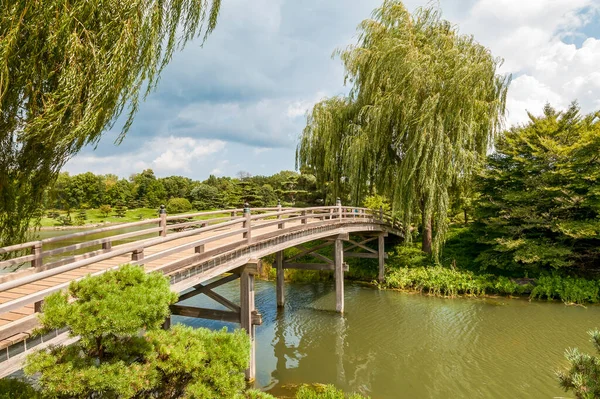 Wooden Bridge Japanese Island Chicago Botanic Garden Usa — Stock Photo, Image