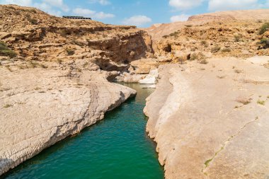 Umman Sultanlığı çölündeki Wadi Bani Khalid vahasının manzarası..