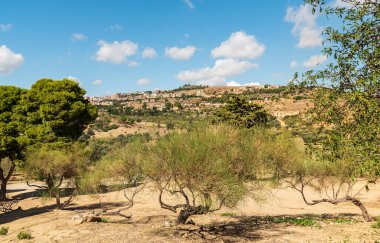 Landscape with view of Agrigento town from the Temples Valley Archaeological Park, Sicily, Italy