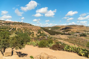 Sicily landscape, view from the Temples Valley Archaeological Park in Agrigento, Sicily, Italy