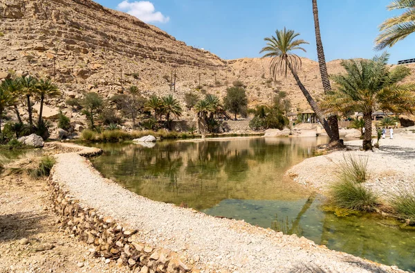 Umman Sultanlığı çölündeki Wadi Bani Khalid vahasının manzarası..