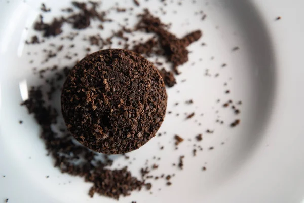 Espresso Coffee Puck Dish Coffee Grounds Can Used Fertilizer — Stock Photo, Image