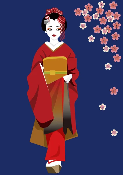 Chica kimono — Vector de stock