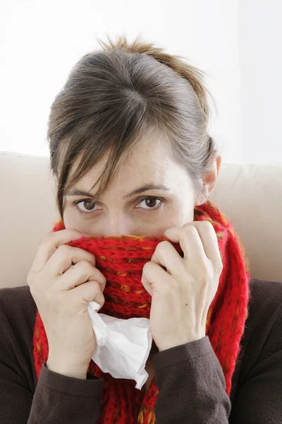 Žena s rýmou — Stock fotografie