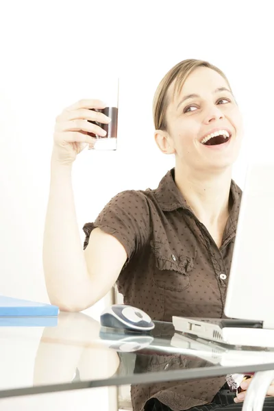 WOMAN WITH COLD DRINK — Stock Photo, Image