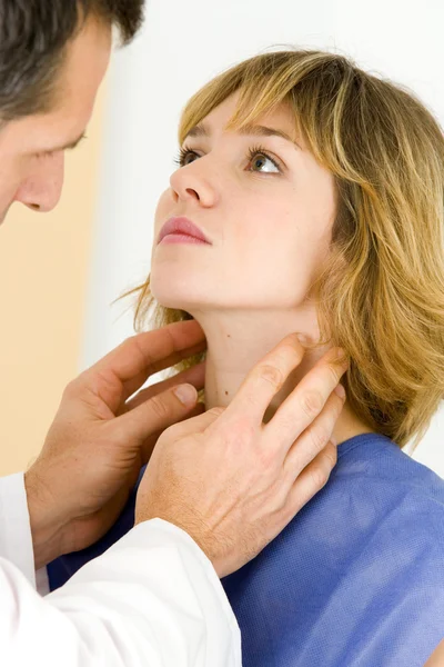 WOMAN PALPATING LYMPH NODE — Stock Photo, Image