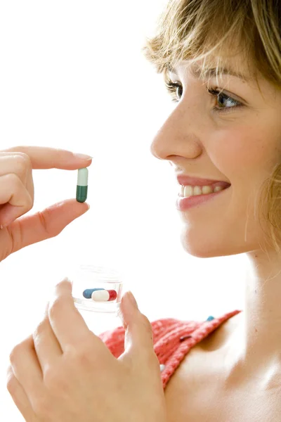 WOMAN TAKING MEDICATION — Stock Photo, Image