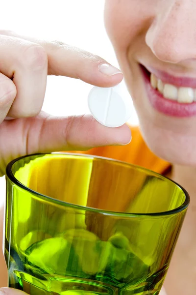 WOMAN TAKING MEDICATION — Stock Photo, Image