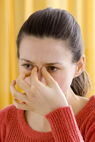 SINUSITIS IN A WOMAN — Stock Photo, Image