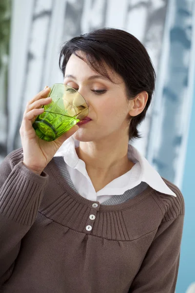 WOMAN WITH COLD DRINK — Stock Photo, Image