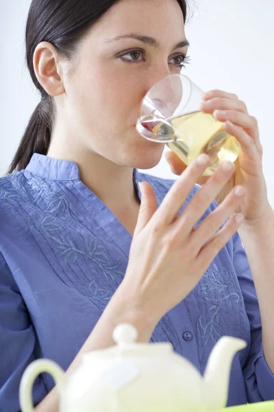 WOMAN WITH HOT DRINK — Stock Photo, Image