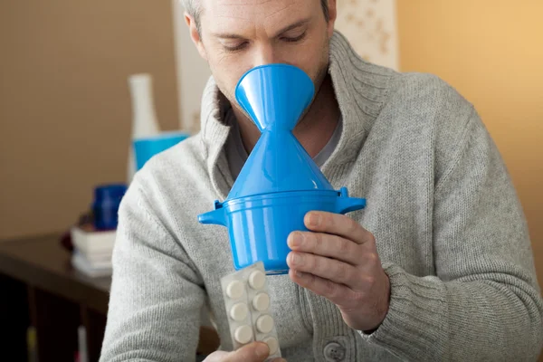 MAN TAKING INHALATION — Stock Photo, Image