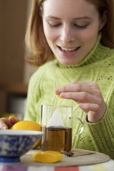 WOMAN WITH HOT DRINK — Stock Photo, Image