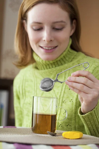 WOMAN WITH HOT DRINK — Stock Photo, Image