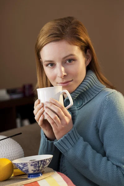 WOMAN WITH HOT DRINK — Stock Photo, Image