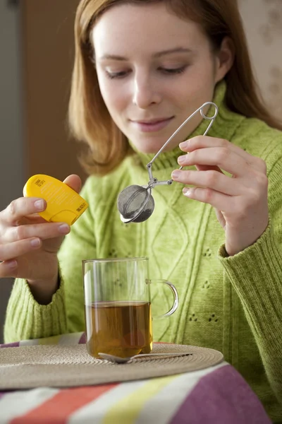 WOMAN WITH HOT DRINK — Stock Photo, Image