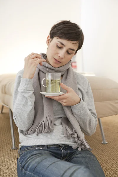 WOMAN WITH HOT DRINK — Stock Photo, Image