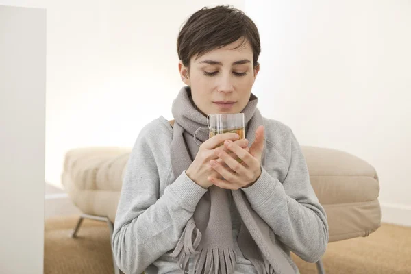 WOMAN WITH HOT DRINK — Stock Photo, Image