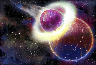 Moon (formation), stage 1: collision between a projectile and the Earth.