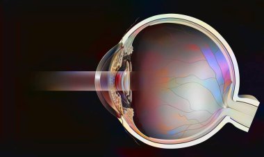 Sectional eye with secondary cataract treated with YAG laser.